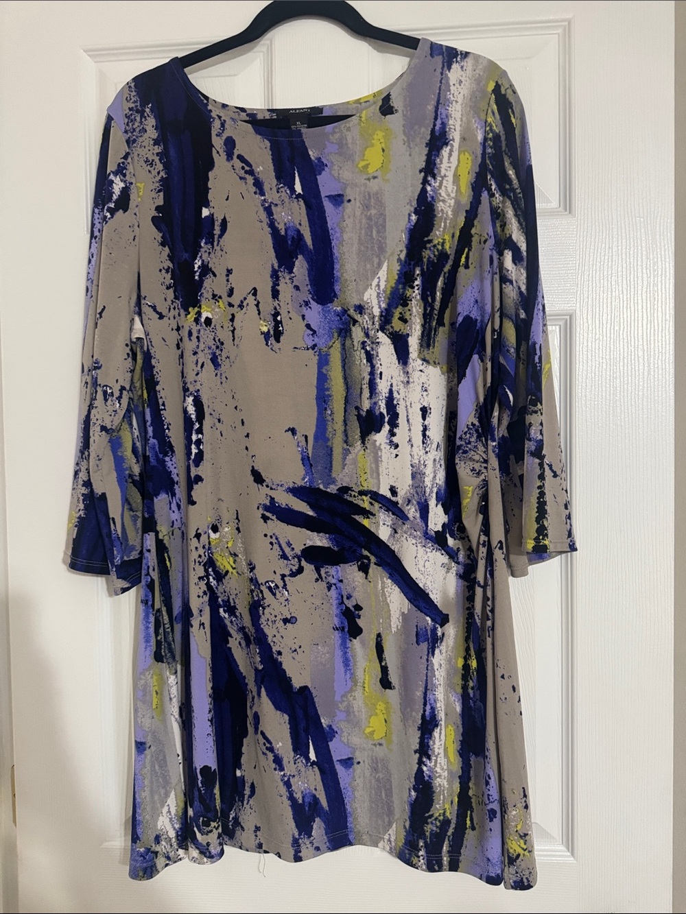 Alfani Women’s Abstract Print 3/4 Sleeve Top - Gray & Blue